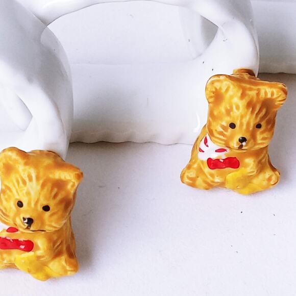Vtg Teddy Bear Ceramic Napkin Holders Set of 4 Holiday Teddy Table Decor Rings - Picture 5 of 5
